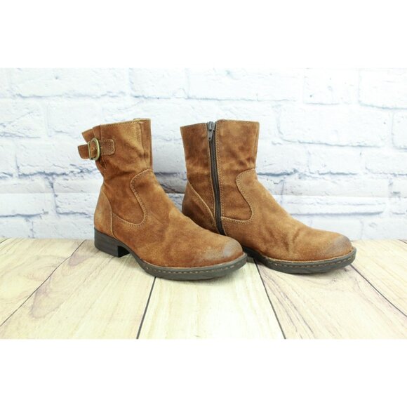 Born Eila Women's Brown Distressed Suede Side Zip Buckle Ankle Boots Size 6.5 M - Picture 3 of 9